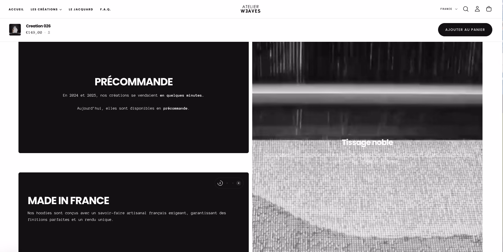 Réalisation Shopify pour Atelier Weaves par Artich.io