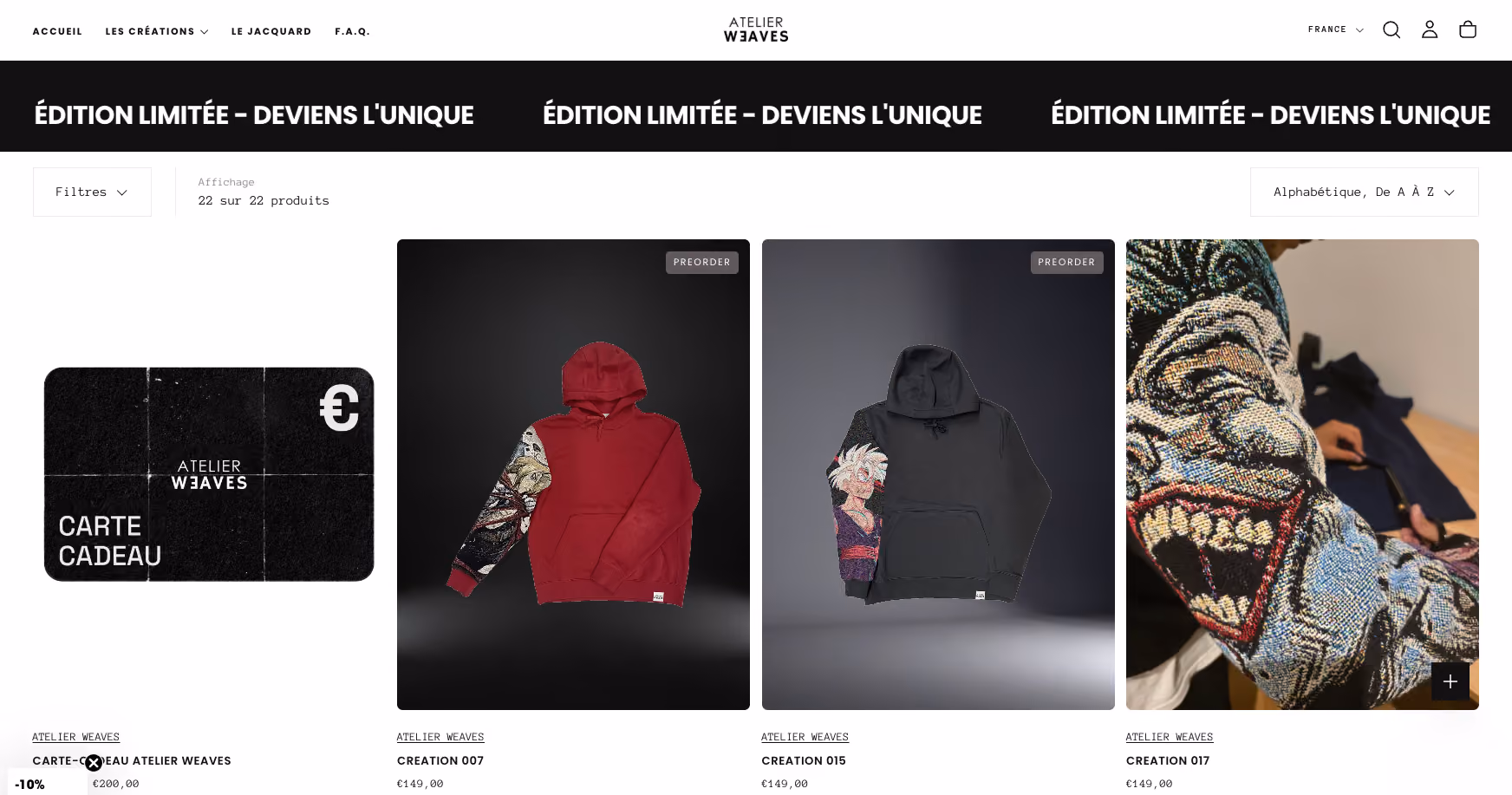 Réalisation Shopify pour Atelier Weaves par Artich.io