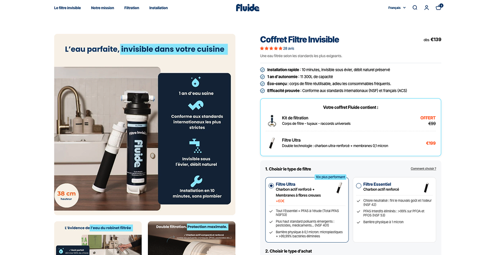 Réalisation Shopify pour Fluide par Artich.io