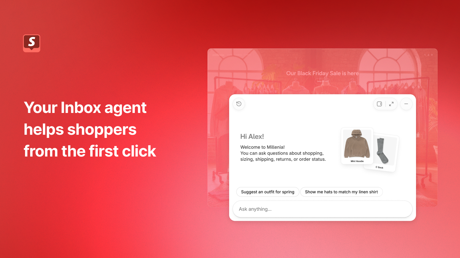 Shopify Inbox - assistant IA qui accueille un acheteur avec des recommandations produit