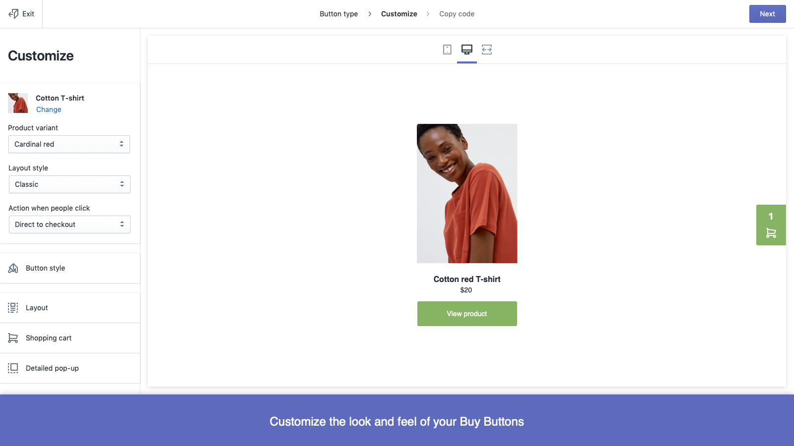 Buy Button channel - personnaliser l'apparence des boutons d'achat