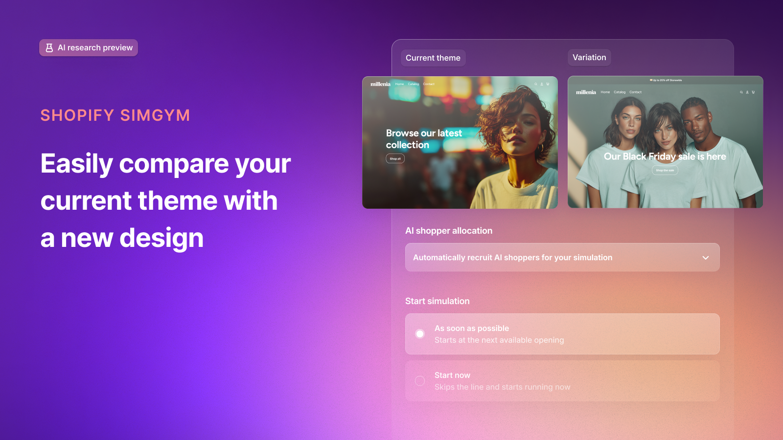 Shopify SimGym - test de vitrine par des shoppers IA avec persona réaliste