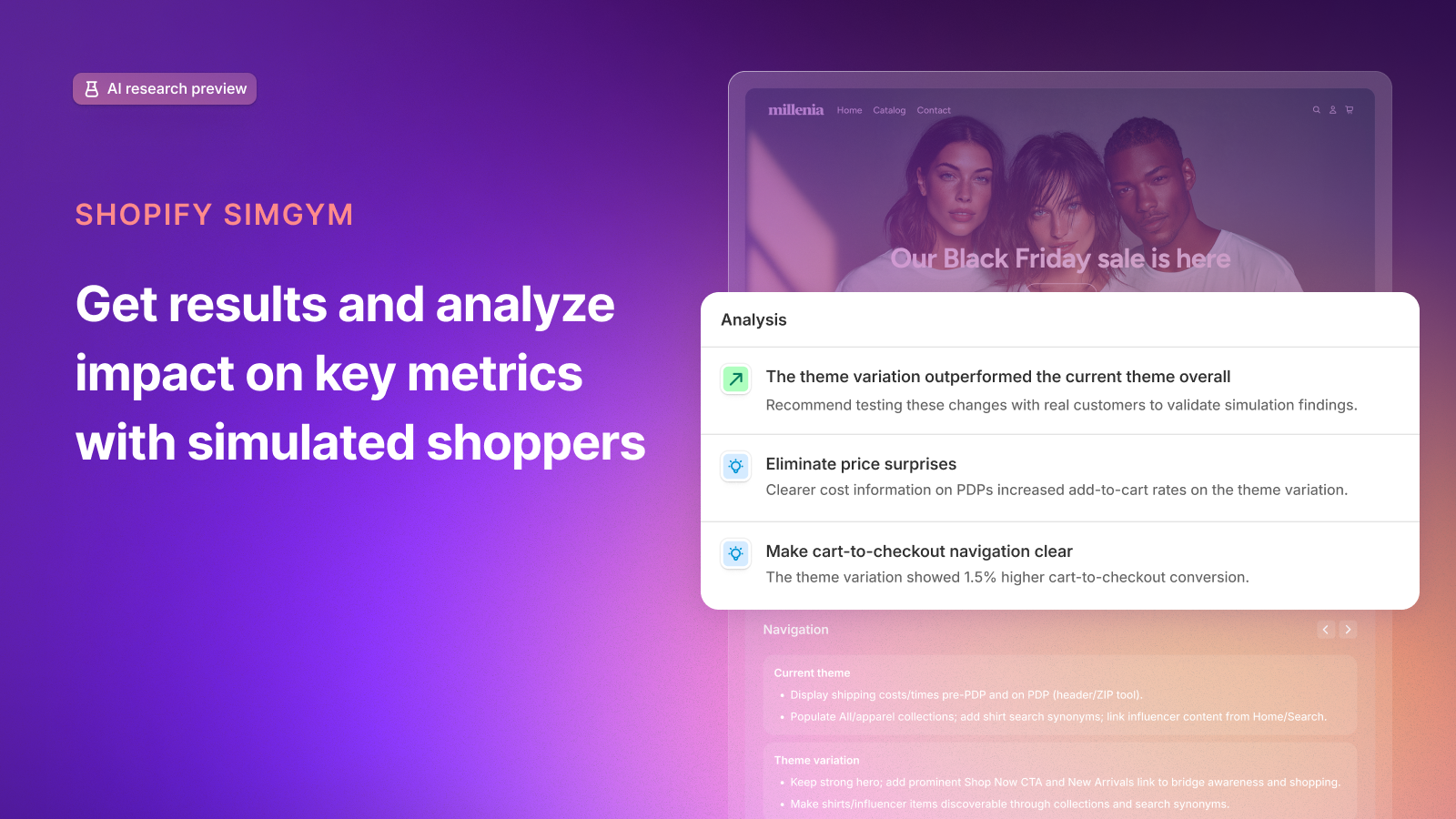 Shopify SimGym - analyse des métriques de performance du thème et recommandations