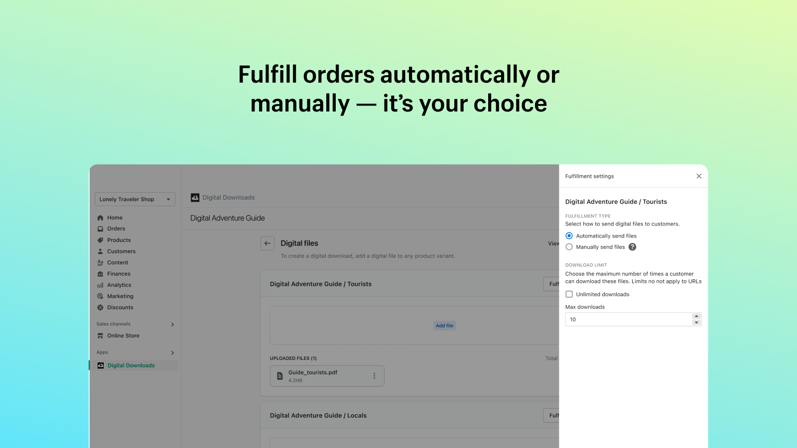 Digital Downloads - paramètres de livraison et de fulfillment des fichiers