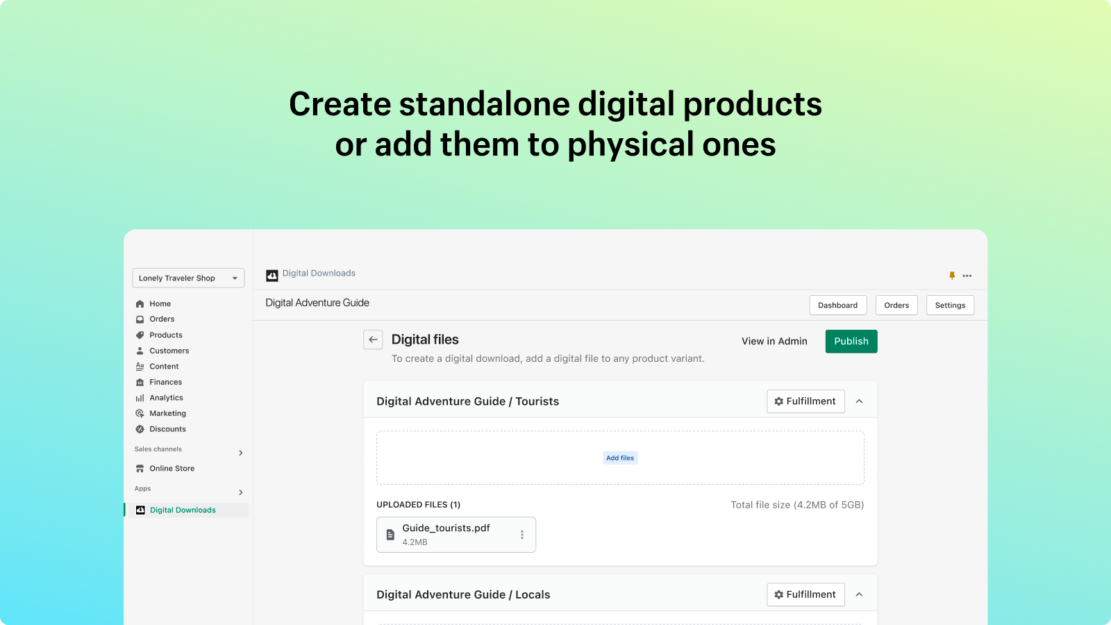 Digital Downloads - page d'ajout d'un fichier numérique à un produit Shopify