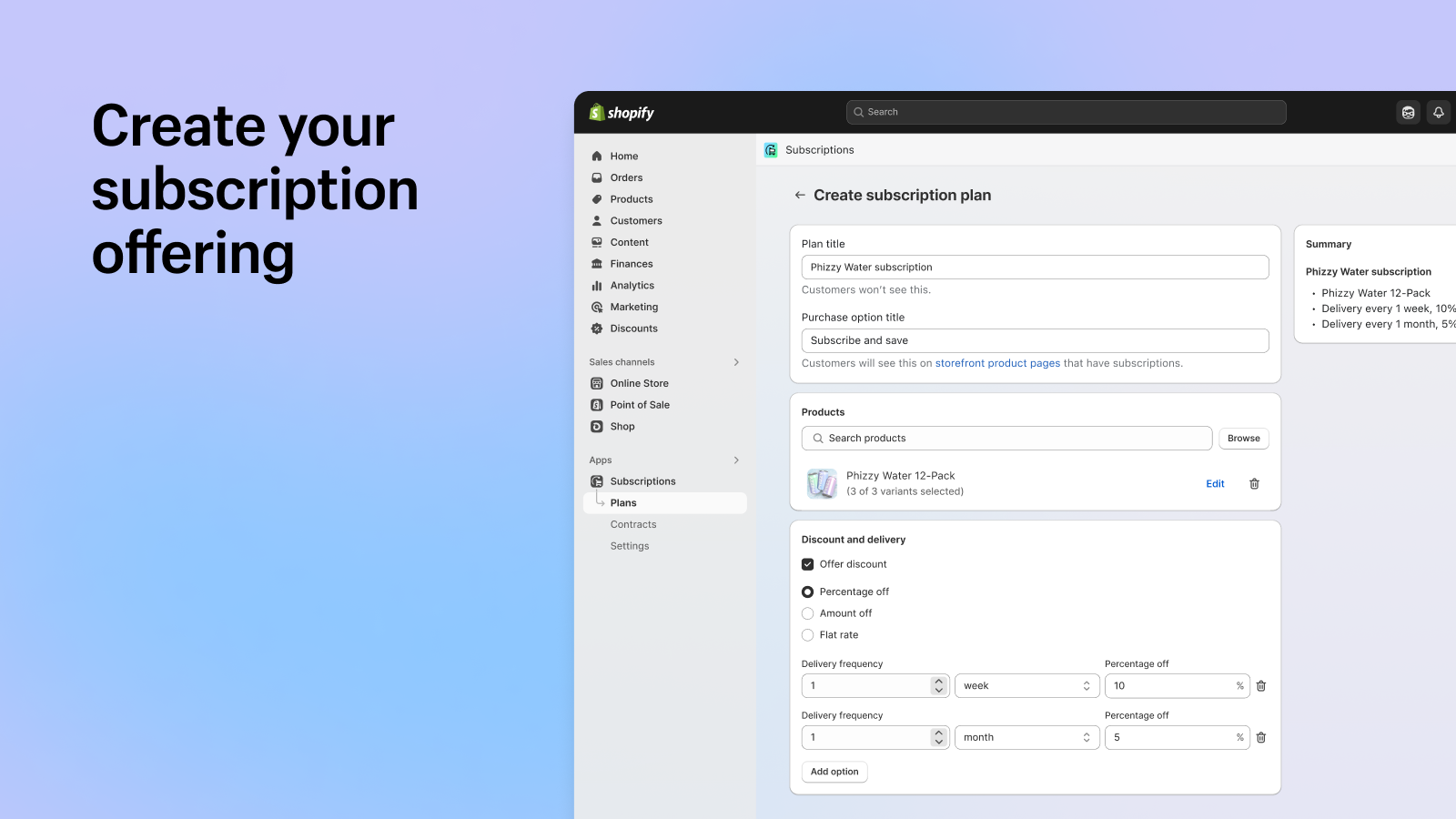 Shopify Subscriptions - création d'une offre d'abonnement depuis l'admin Shopify