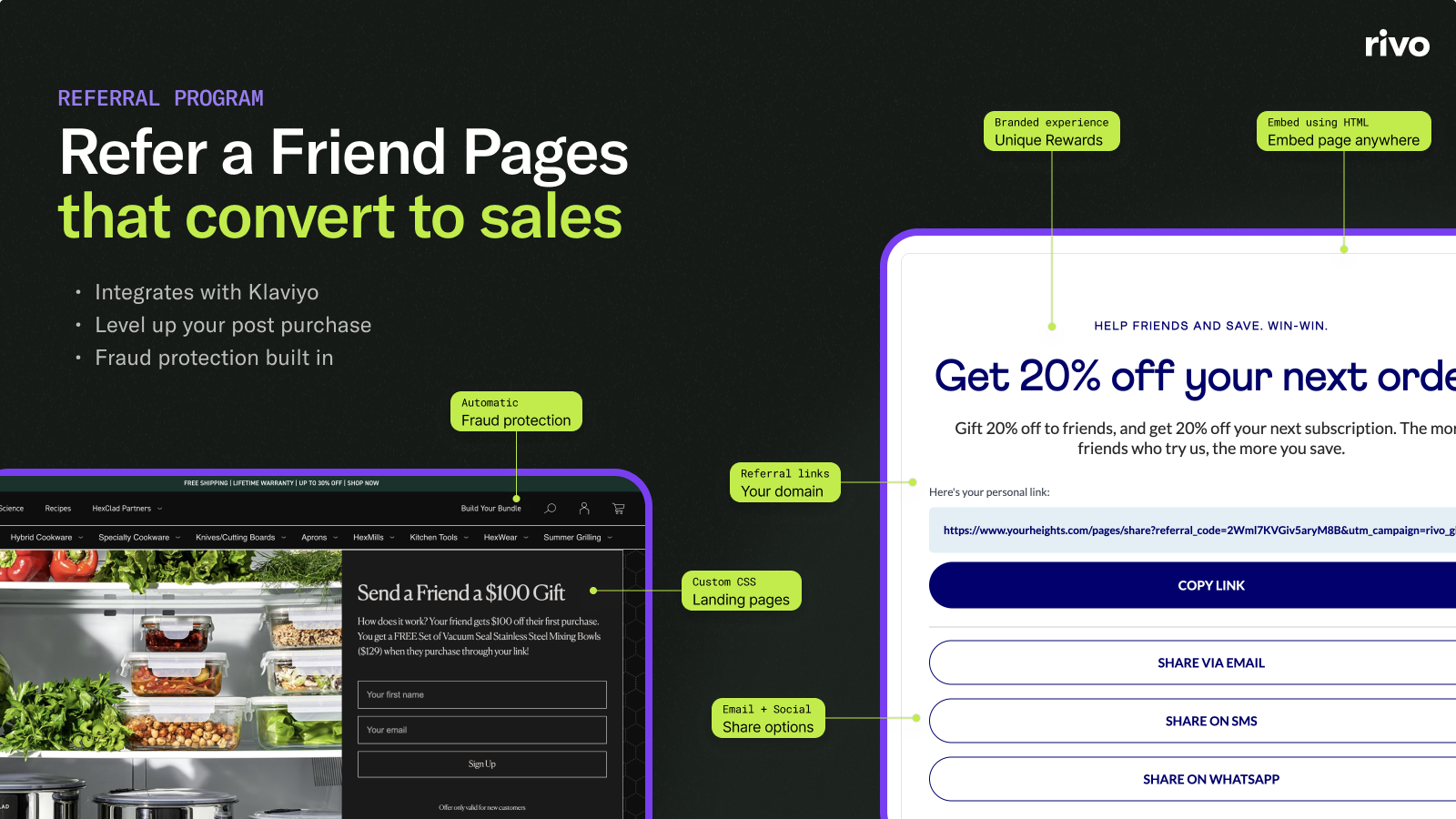 Rivo - Pages de parrainage optimisées pour la conversion