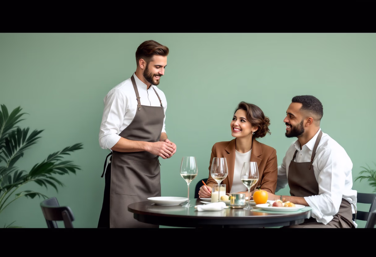 image of restaurant staff answering questions in an italian restaurant