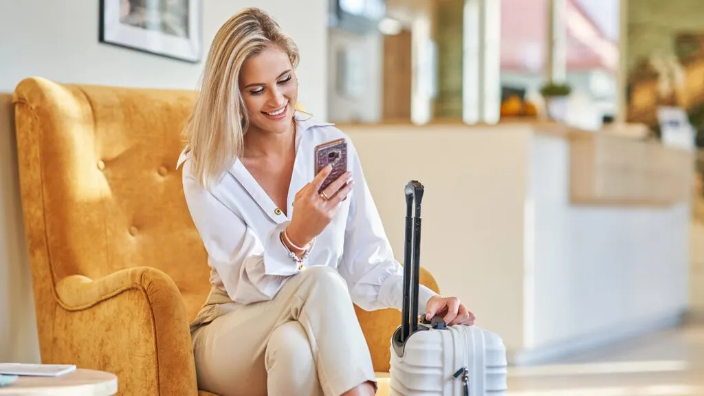 A hotel guest uses contactless check-in.