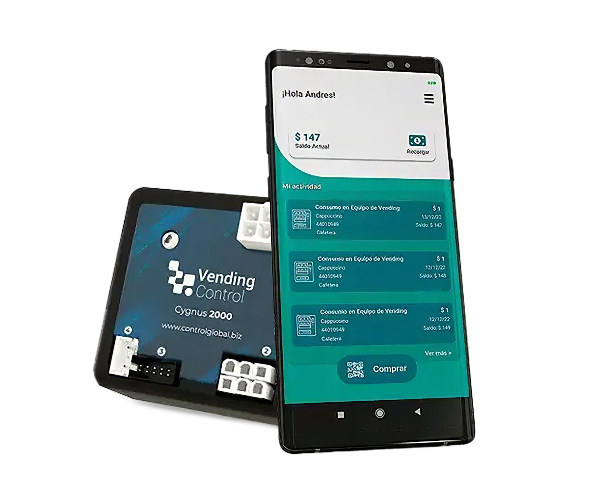 Módulo de cobro digital para expendedora de café y app de pago en el celular