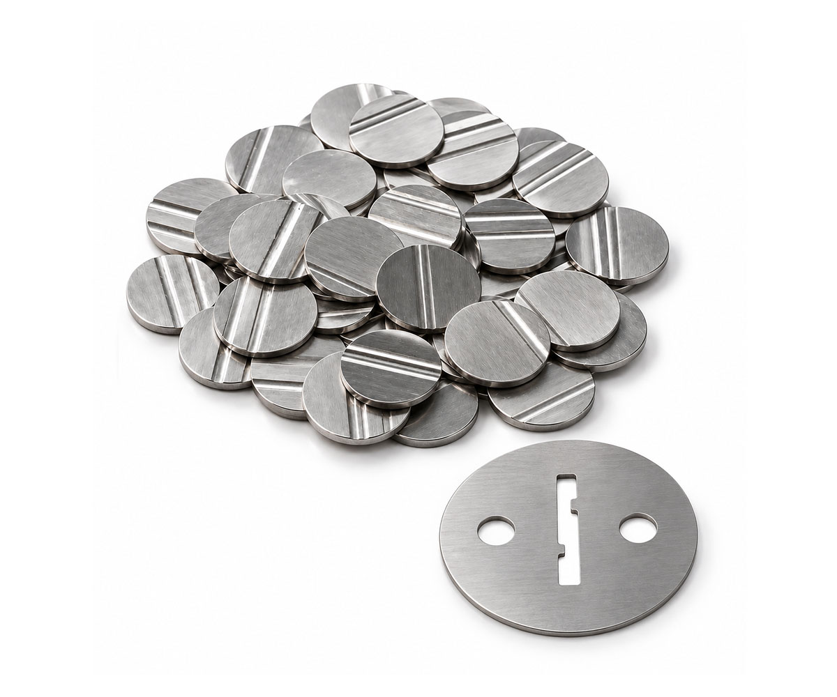 Fichas metálicas y placa del fichero para expendedora de café
