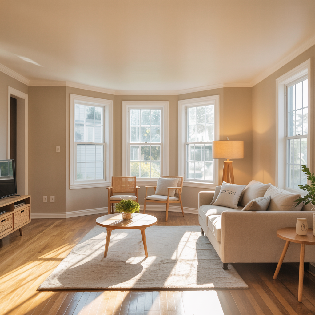 Bright, clean living room interior showing the potential of a home purchased by Above Offers