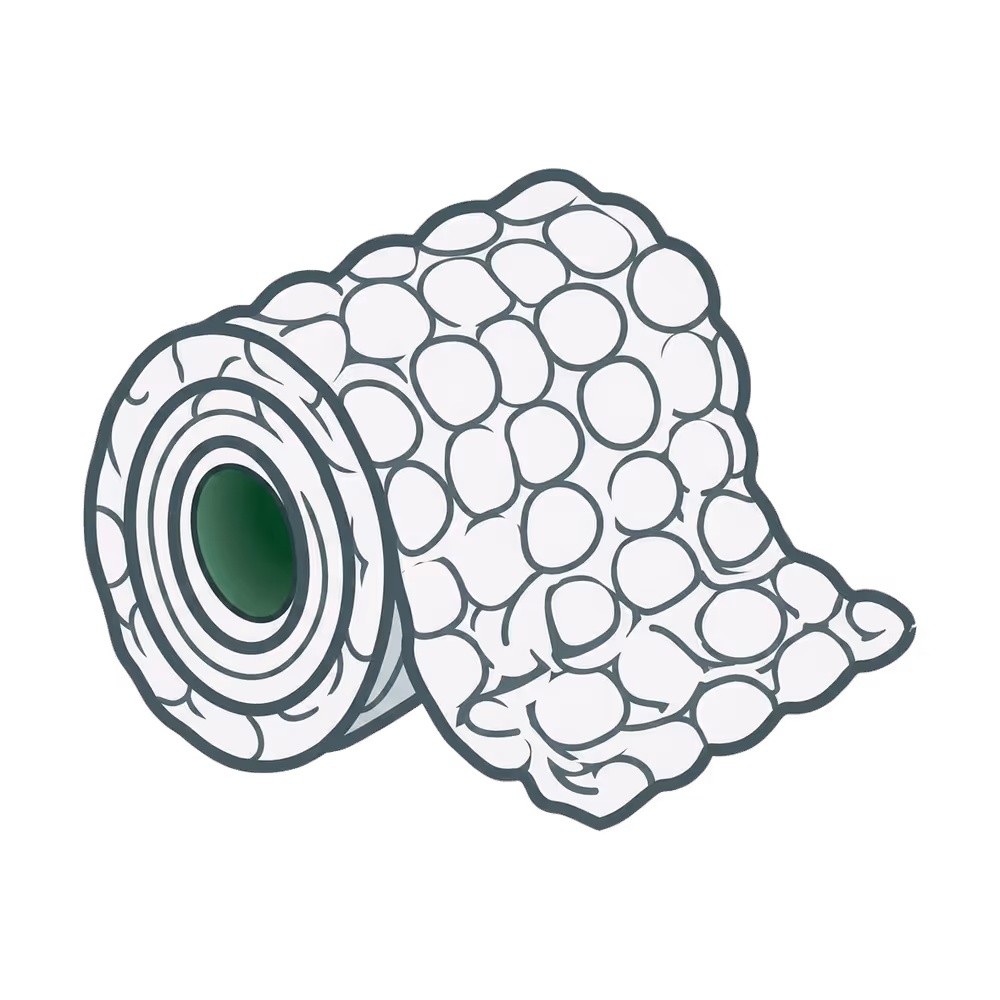 Illustration of a partially unrolled roll of bubble wrap.