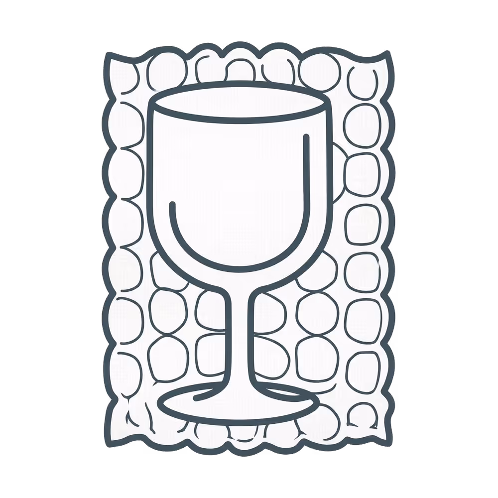 Icon of a wine glass on a background of bubble wrap.