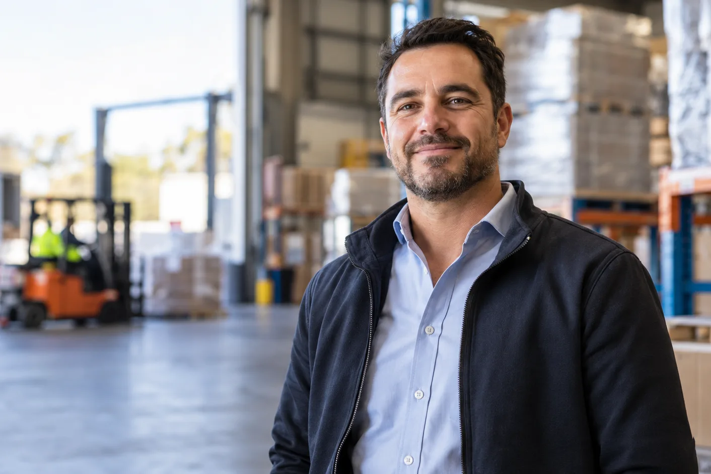 Logistics manager standing in a warehouse loading bay