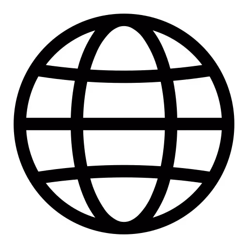 Outline of a globe featuring longitude and latitude lines with a curved arrow circling it, symbolizing internet connectivity.