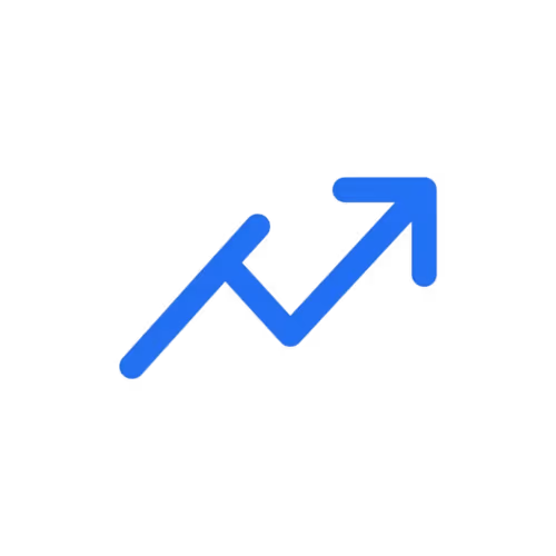 Blue upward trending arrow representing growth or increase.
