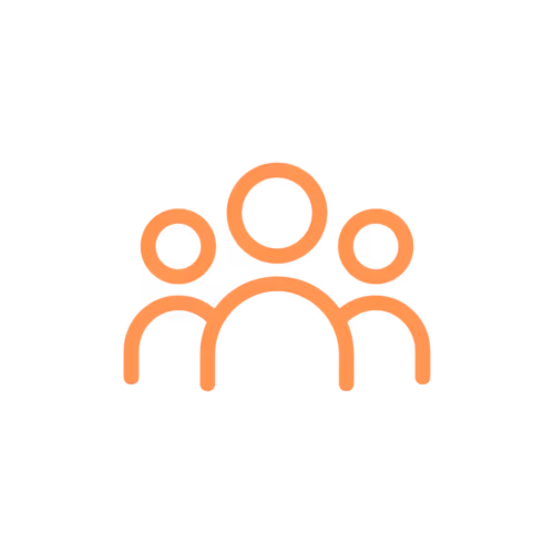 Icon of three orange human figures representing a group or community.