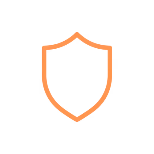 Simple orange outline of a shield icon on a transparent background.