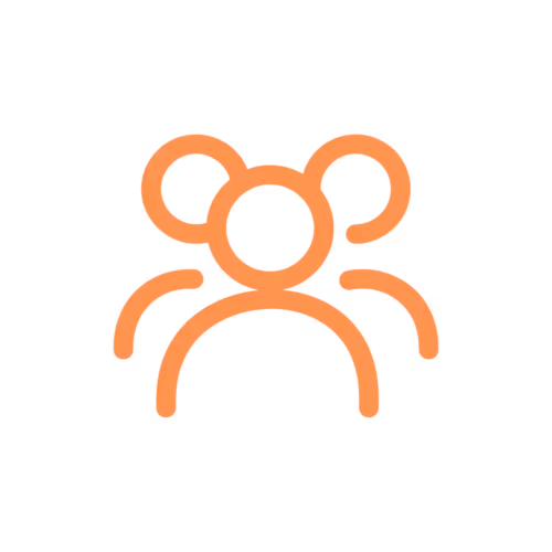 Orange outline icon of three people grouped together representing a team or community.