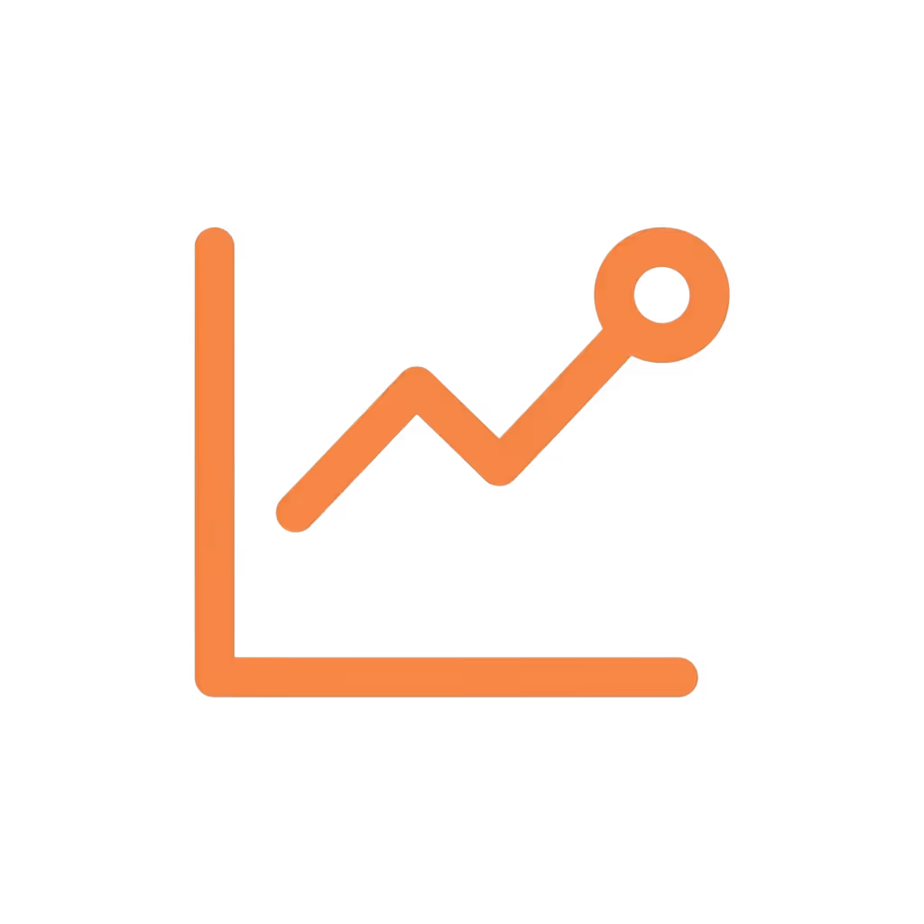 Orange line graph icon with an upward trend ending in a hollow circular marker.