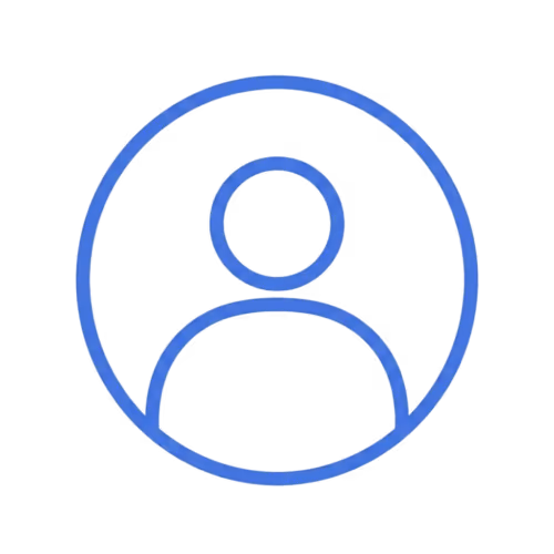 Blue outlined user profile icon depicting a person inside a circle.