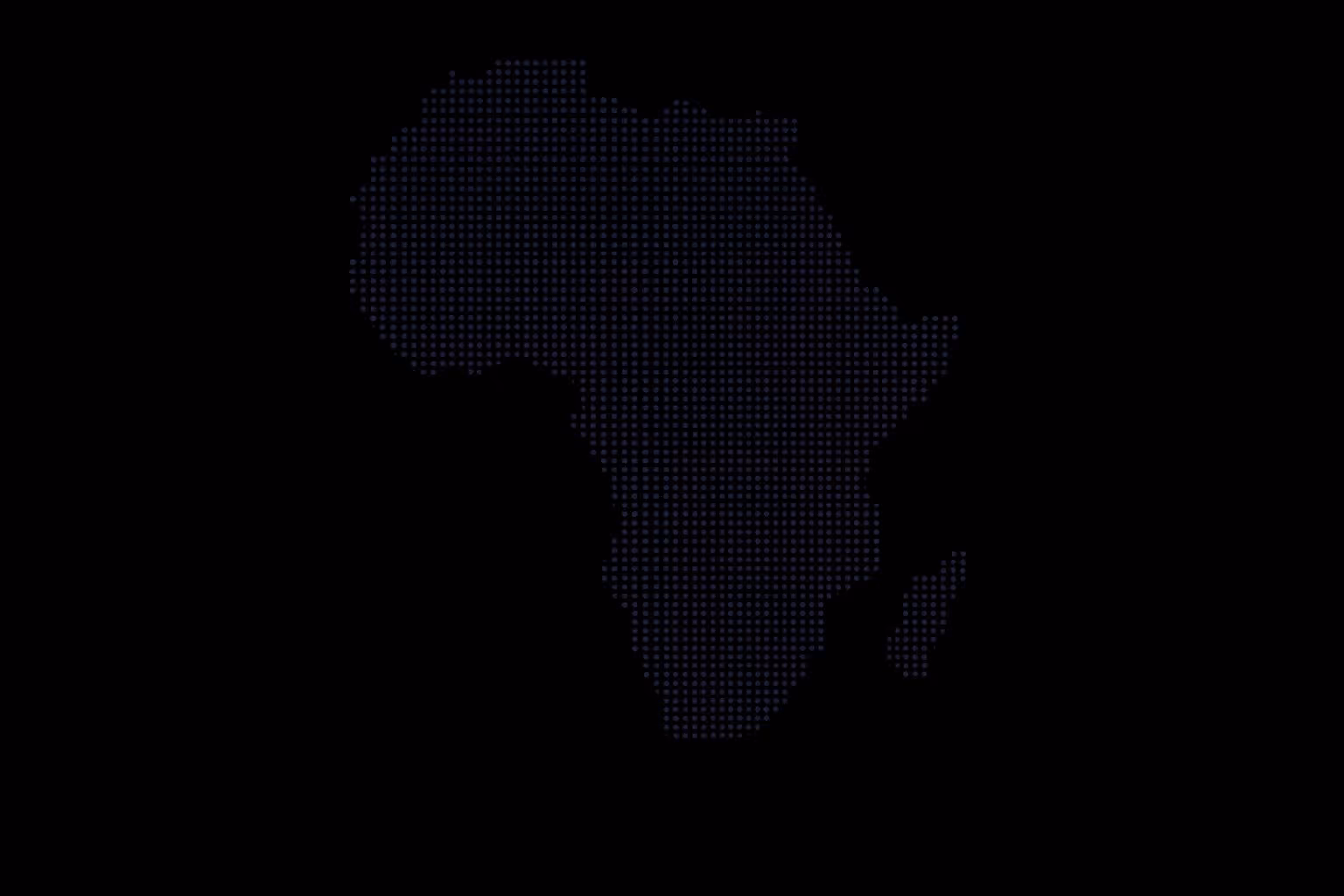 Outline of the African continent composed of small blue dots on a black background.