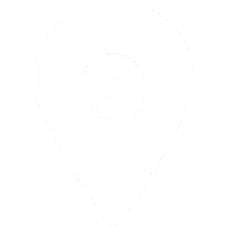 White location pin icon with a small circle in the center on a black background.
