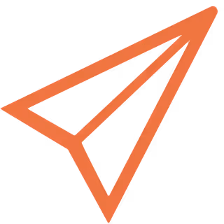 Orange paper airplane icon pointing up and to the right.