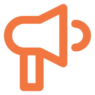 Orange megaphone icon symbolizing announcement or audio.