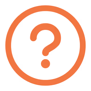 Orange question mark inside a circle on a transparent background.