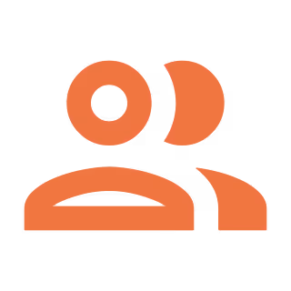 Orange icon of two stylized people side by side representing a group or users.