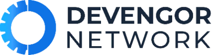 Devengor Network logo with stylized blue gear graphic to the left of the company name in dark blue text.