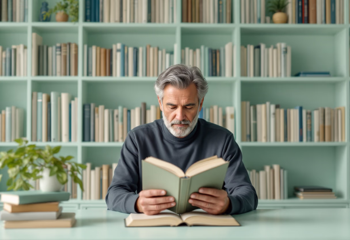 image of author with book collection