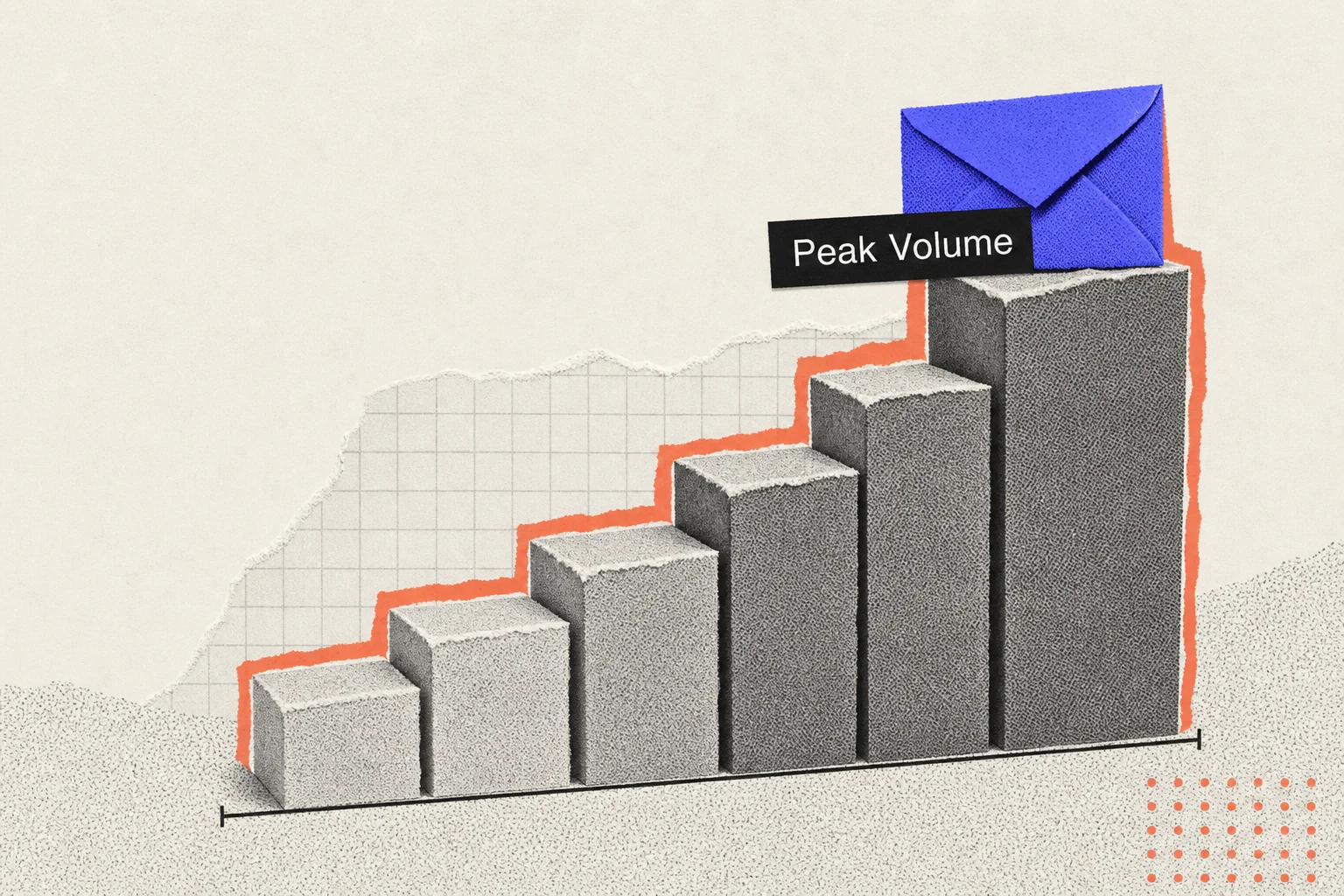 Stepped send-volume ramp climbing toward peak