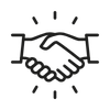 Icon of two hands shaking representing a deal or agreement.