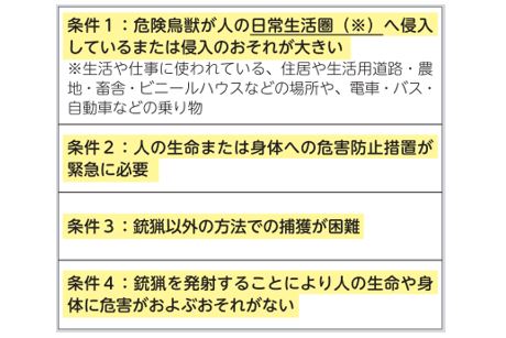 緊急銃猟が可能となる4条件
