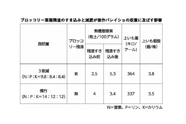 ブロッコリー茎葉残渣と後作バレイショの表