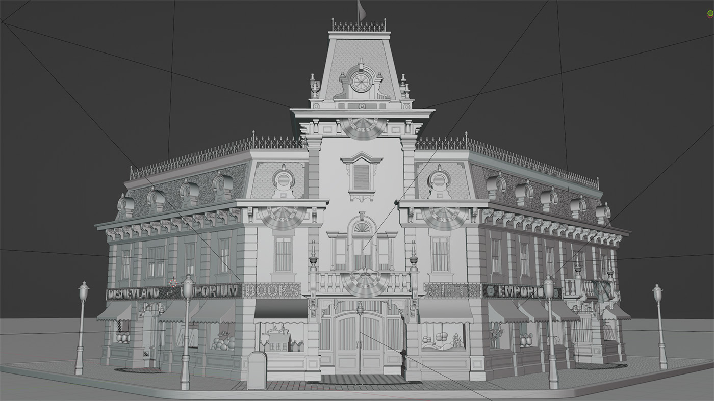 A behind-the-scenes look at a 3D model of the Emporium from the Disneyland Resort.