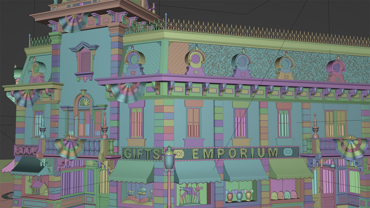 A behind-the-scenes look at a 3D model of the Emporium from the Disneyland Resort.