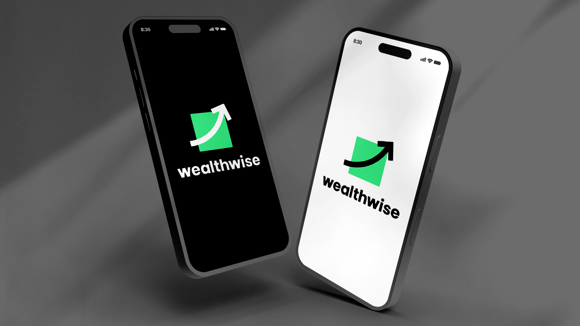 A logo for fintech company Wealthwise, on the screens of two phones.