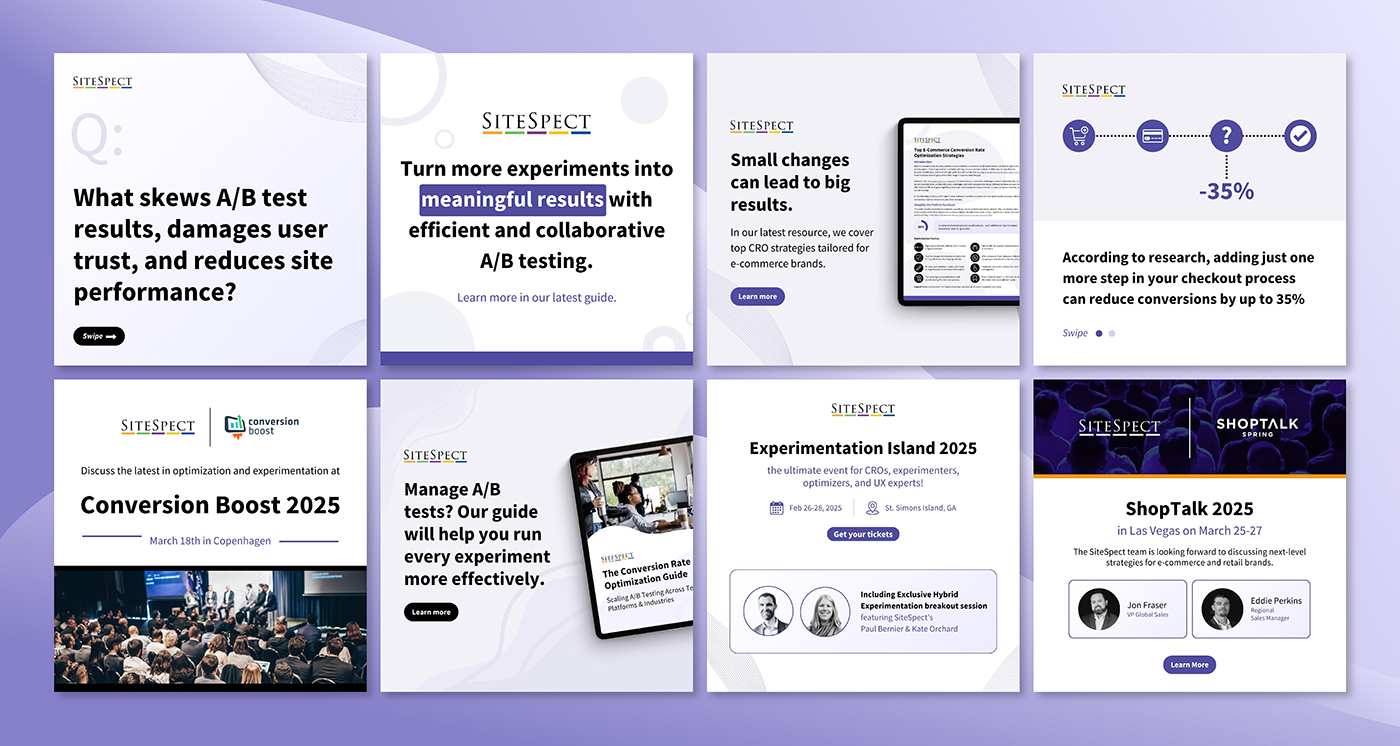 A collection of social media graphics designed for SiteSpect.