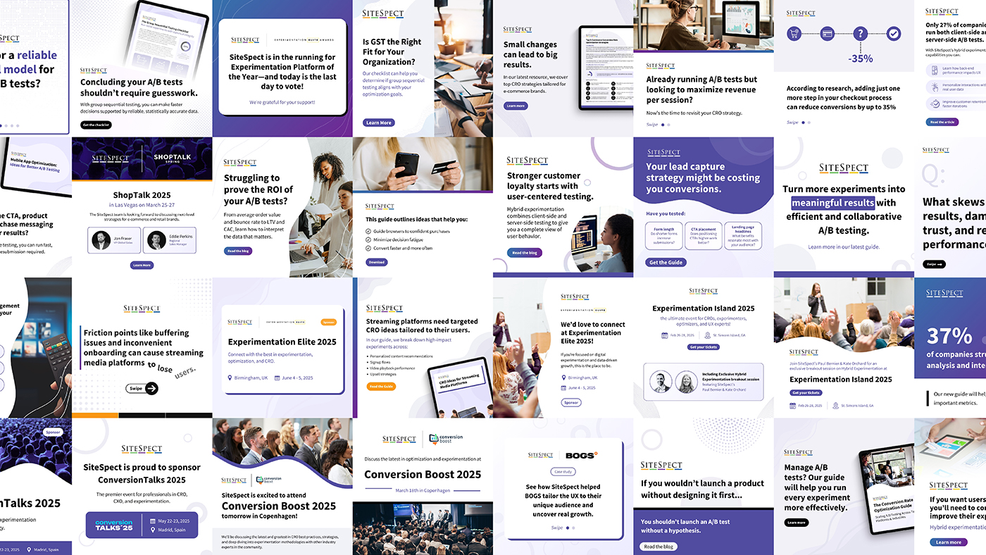 A collection of social media graphics designed for SiteSpect.