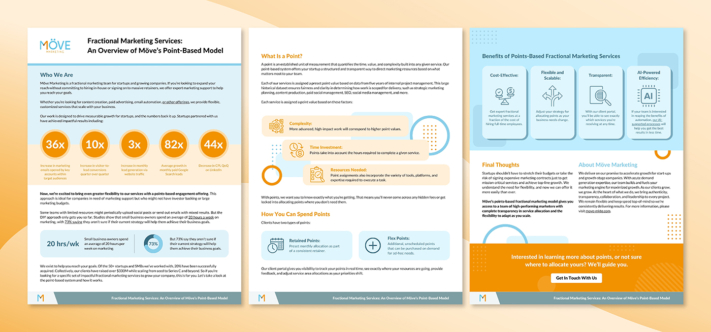 A collection of branded marketing materials designed for award-winning marketing agency Möve Marketing.