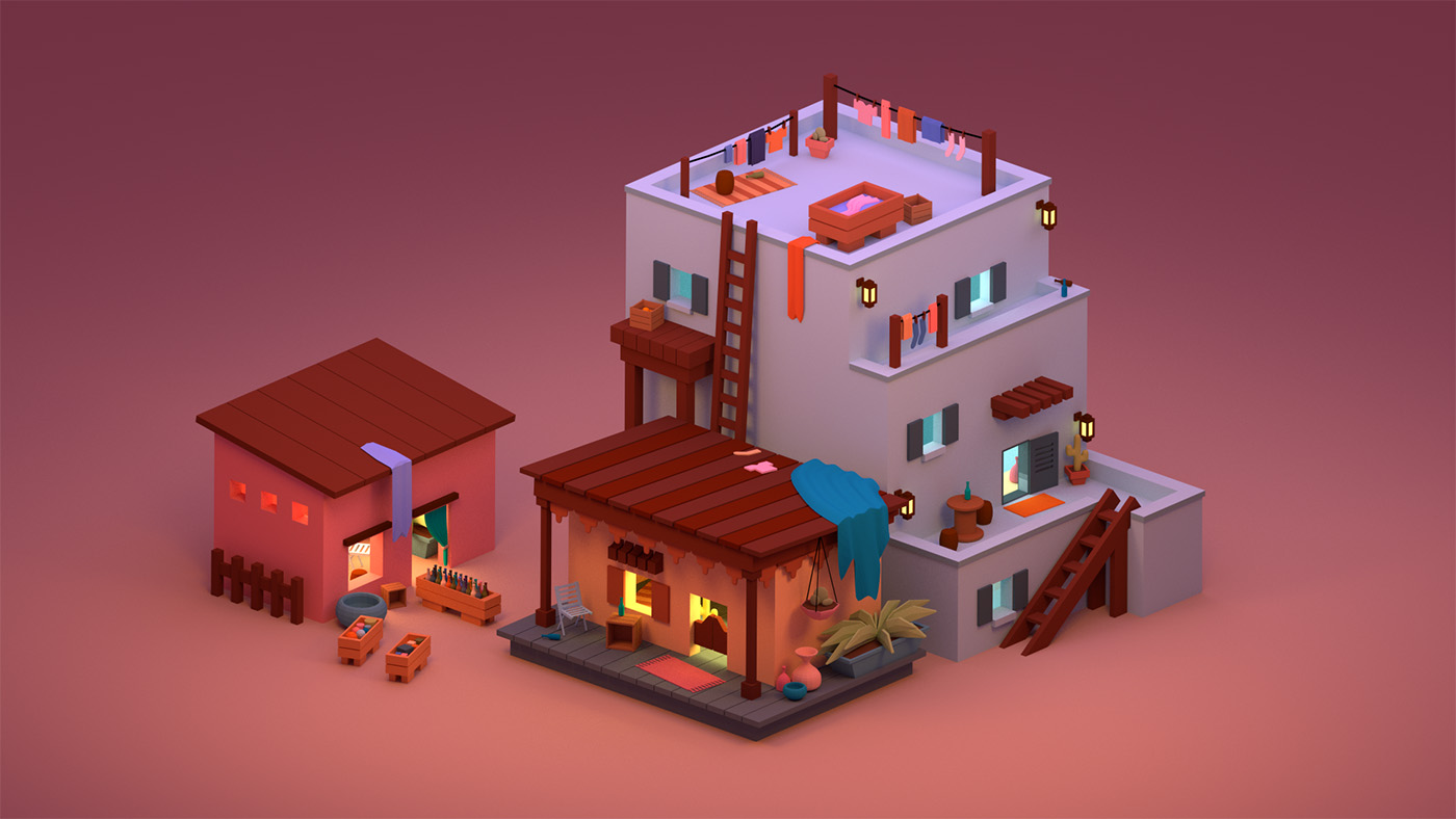 A warm and cozy 3D model of a small desert village.