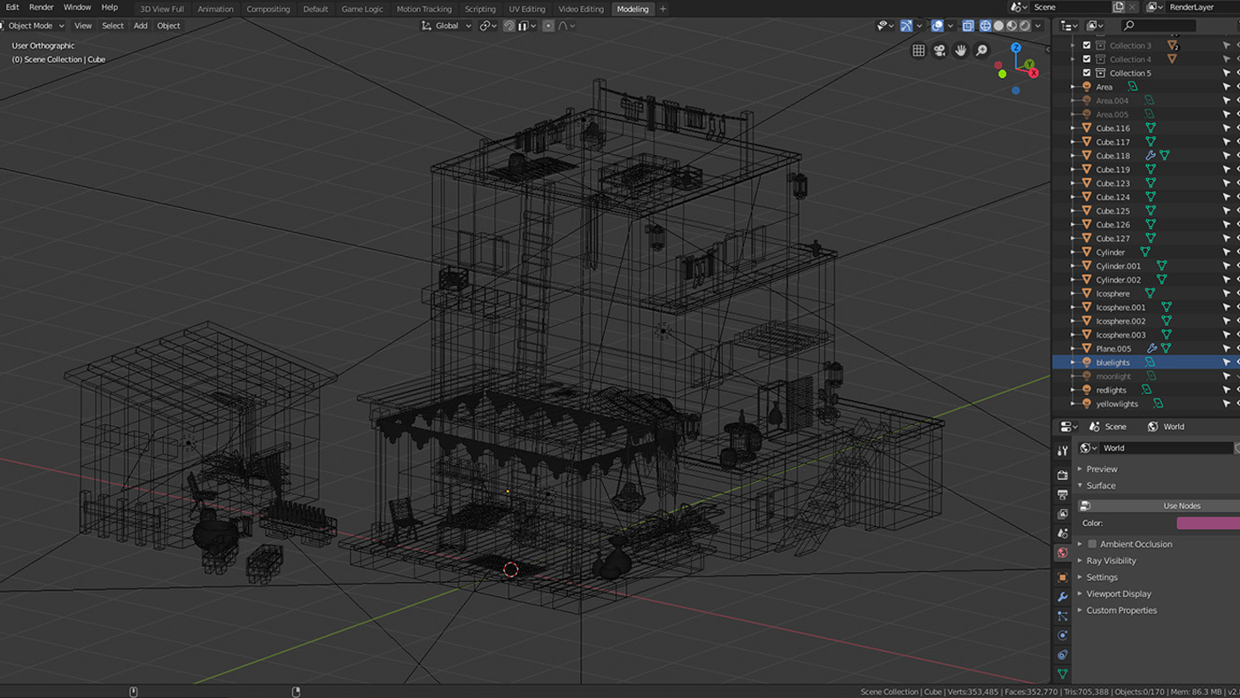 A behind-the-scenes look at a 3D model of a small desert village.