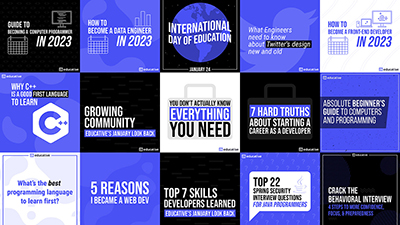 A collection of branded social media graphics designed for Educative.