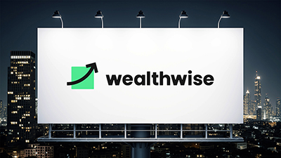 A logo for fintech company Wealthwise, on a billboard.
