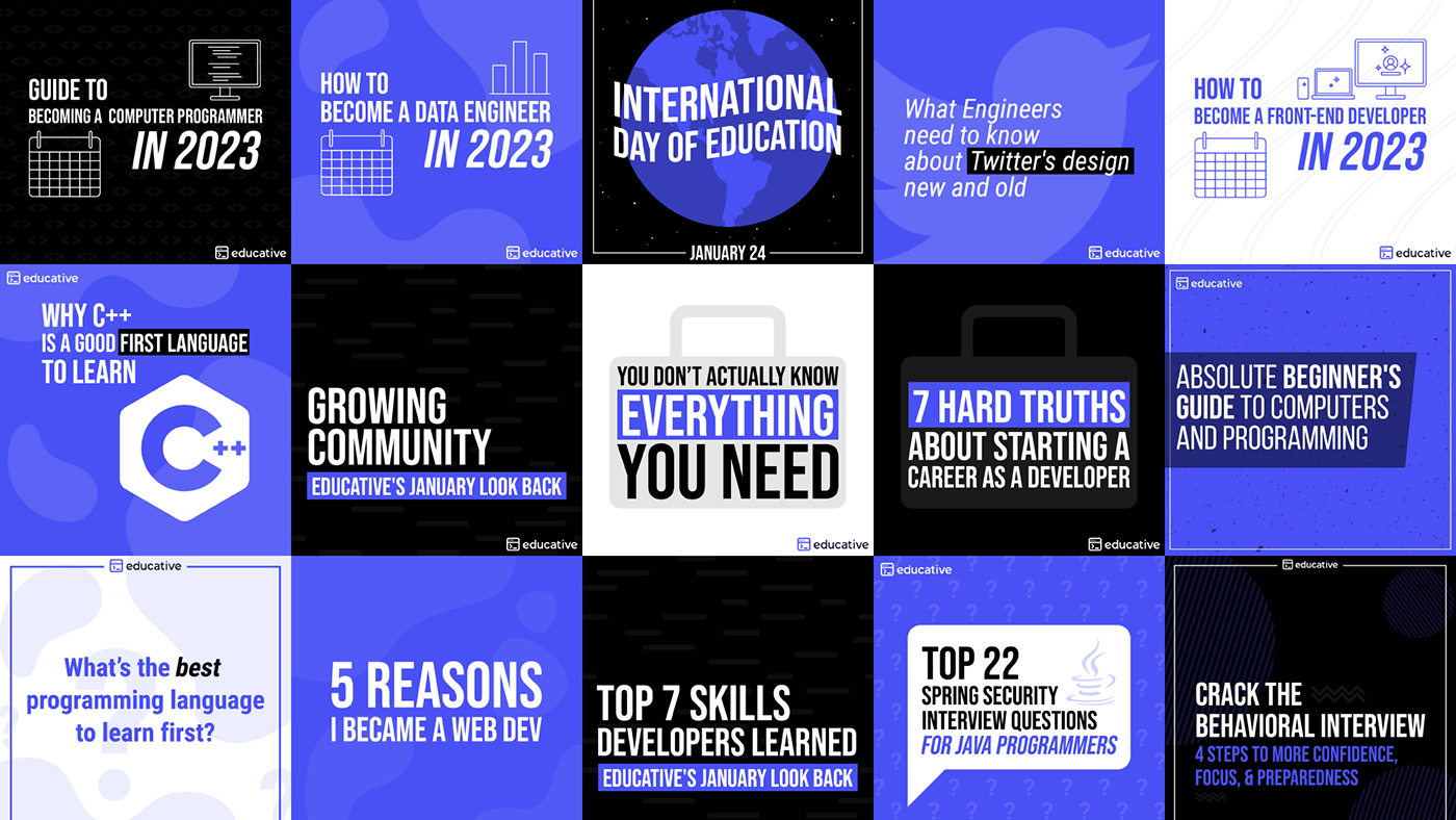 A collection of branded social media graphics designed for Educative.