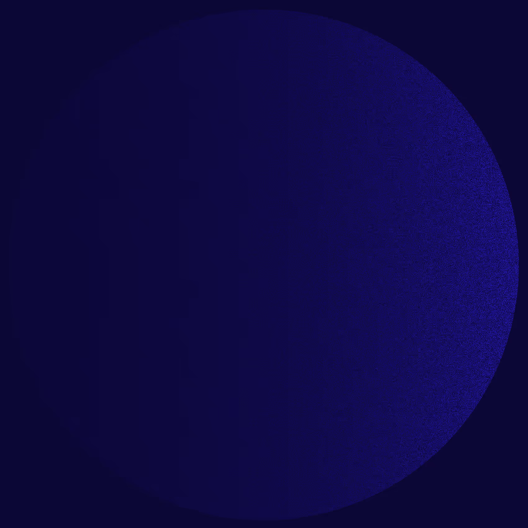 Dark blue circle with subtle gradient shading against a dark background.